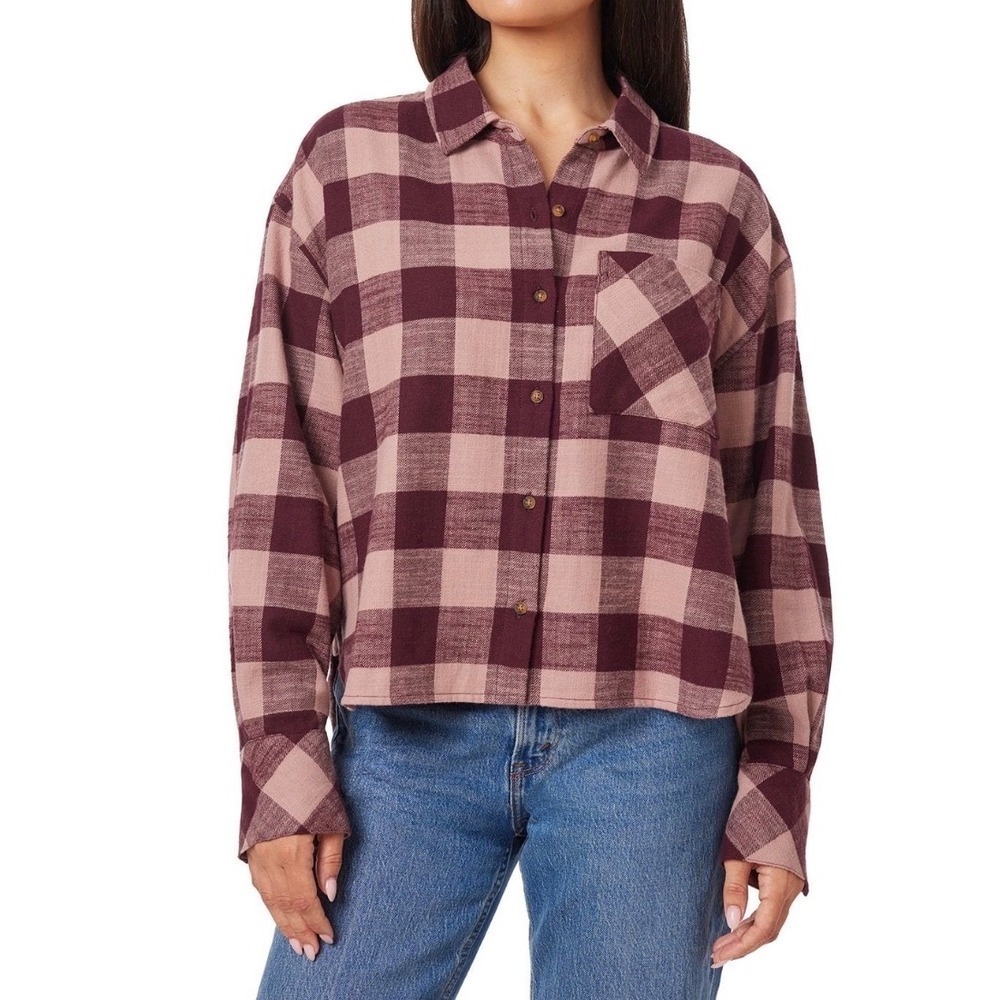 Scotch & Soda‎ Women Plaid Flannel Shirt Burgundy Pink Long Sleeve XXL NWT